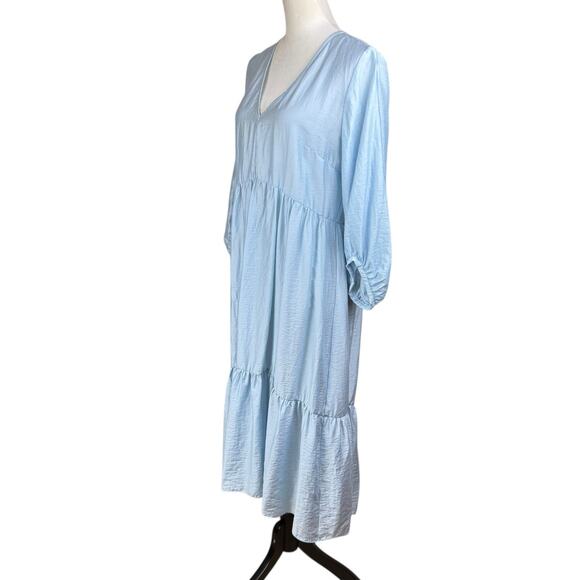 Club Monaco Light Blue Easy Tiered 3/4 Sleeve Billowy Vacation Comfy Midi Dress - Picture 4 of 16